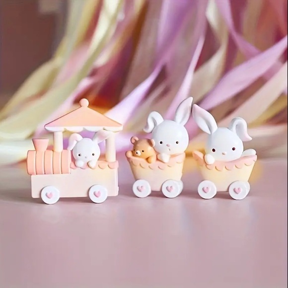 Other - Easter Rabbit Train Birthday Cake Decoration Doll Decoration Pink Rabbit Train